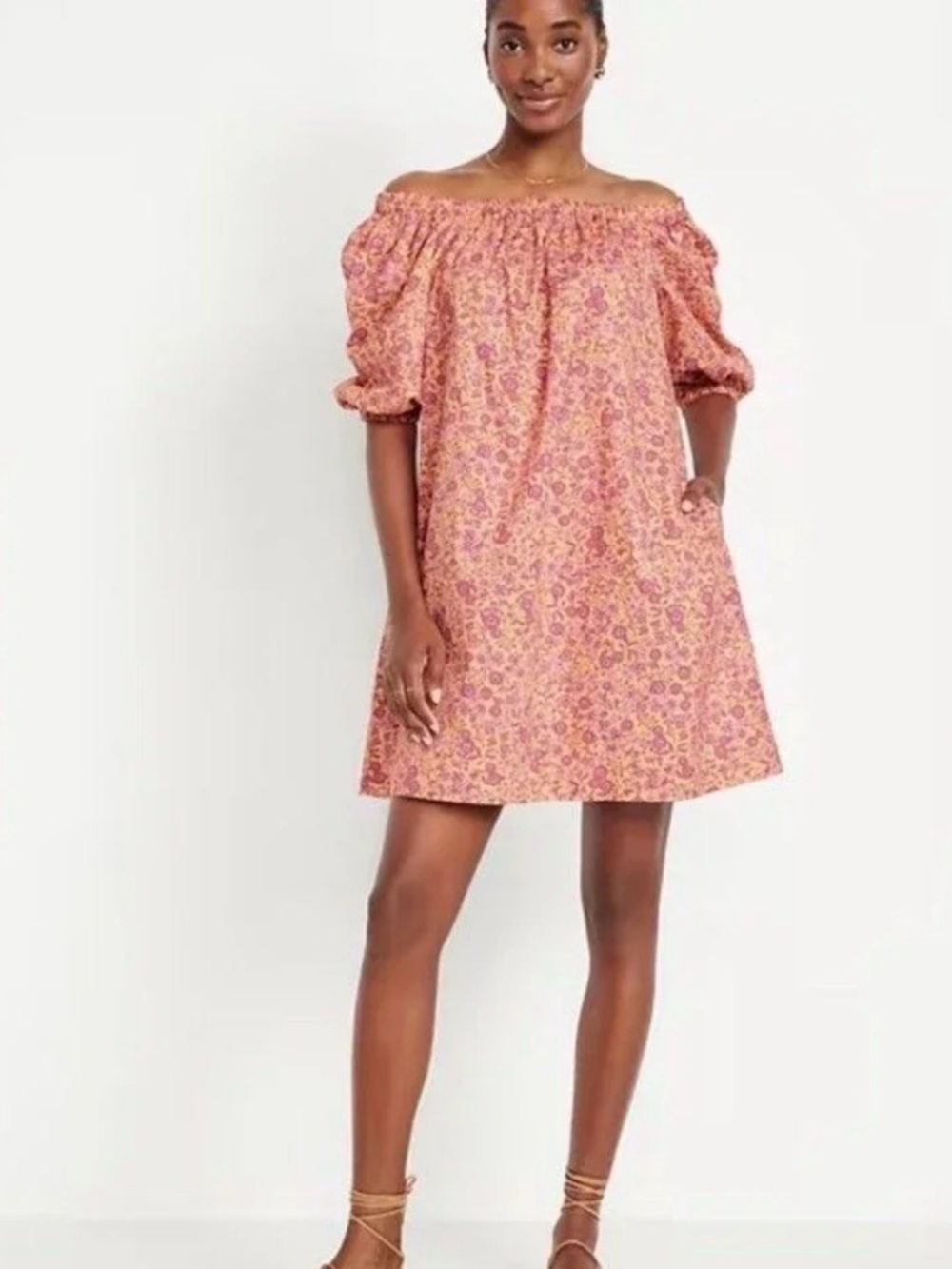 Old Navy Pink and Orange Floral Mini Swing Dress XL Tall - Picture 2 of 13
